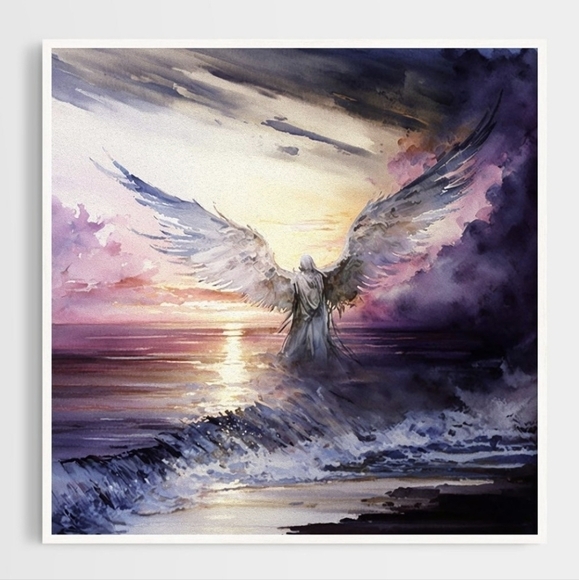 8x8 Angel Walking Over the Ocean Watercolor Art Oil Painting‎ Framed Print - Picture 11 of 11